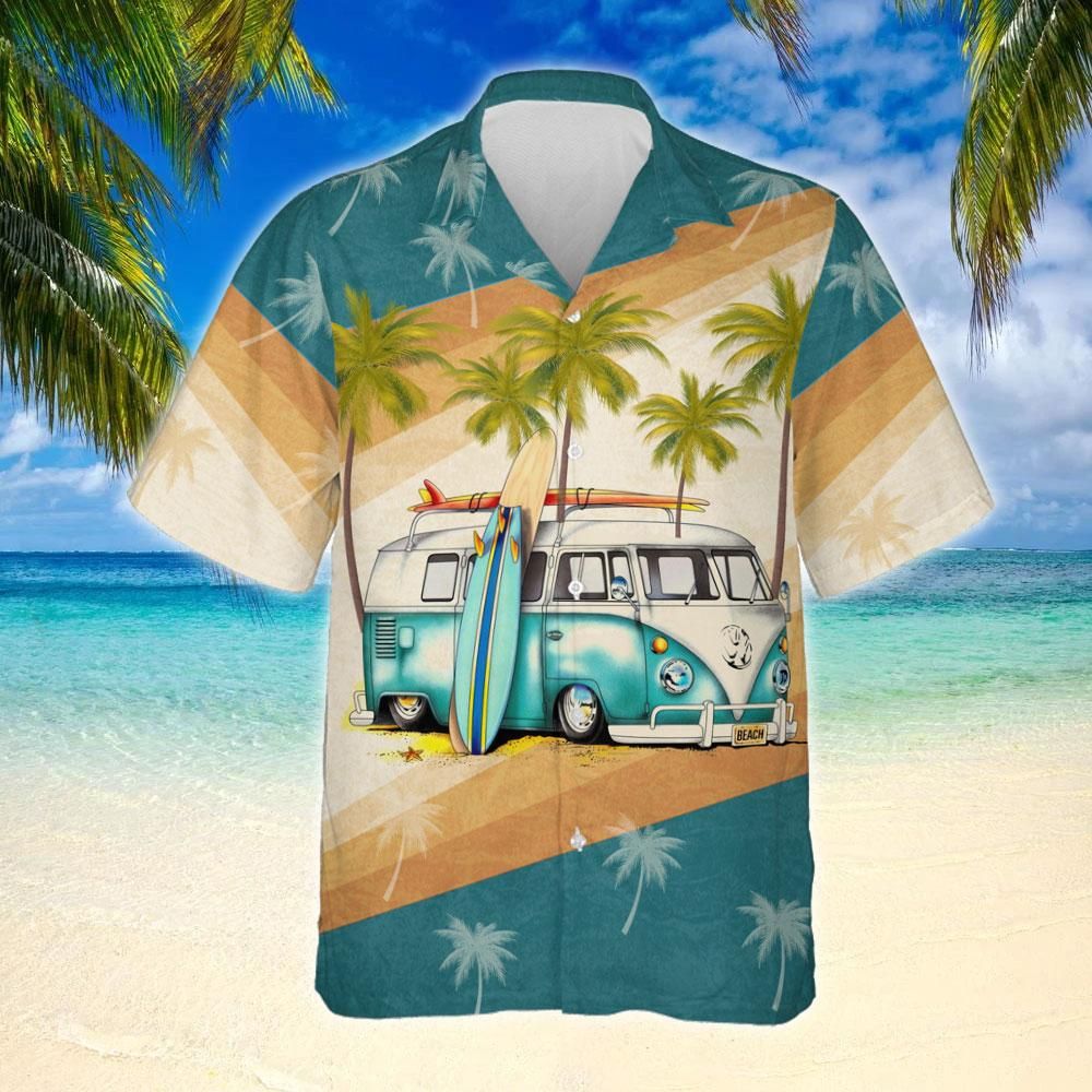 Beach Bus Print Short Sleeve Hawaiian Shirt Y97