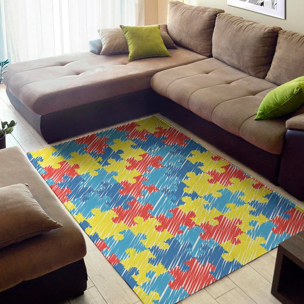 Autism Awareness Drawing Puzzle Print Area Rug