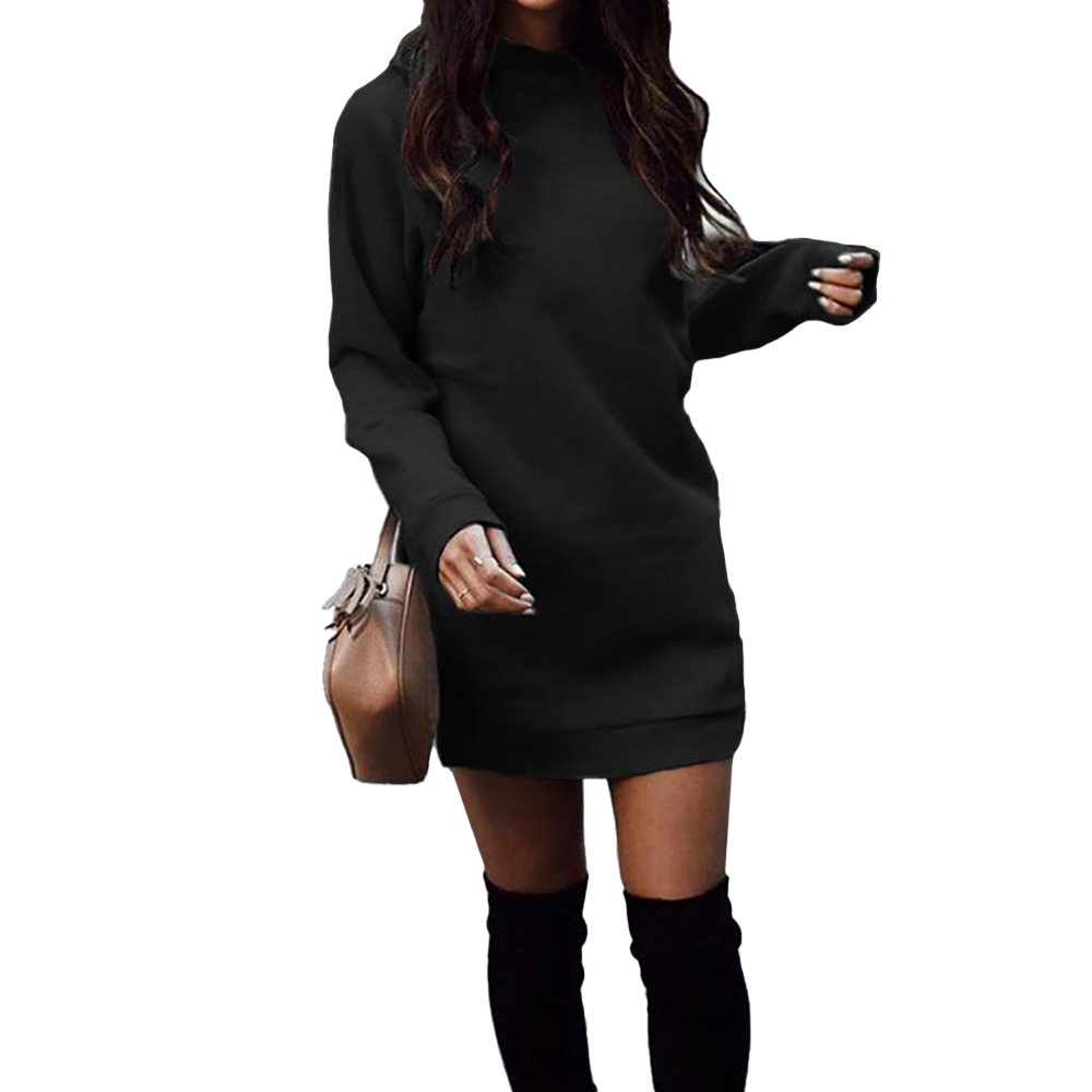 2021 Spring And Autumn Ladies Knee-Length Sweatshirt Dress Warm Long Sleeve Rouns Neck Simple Solid Casual Sports Dress Vestidos alx