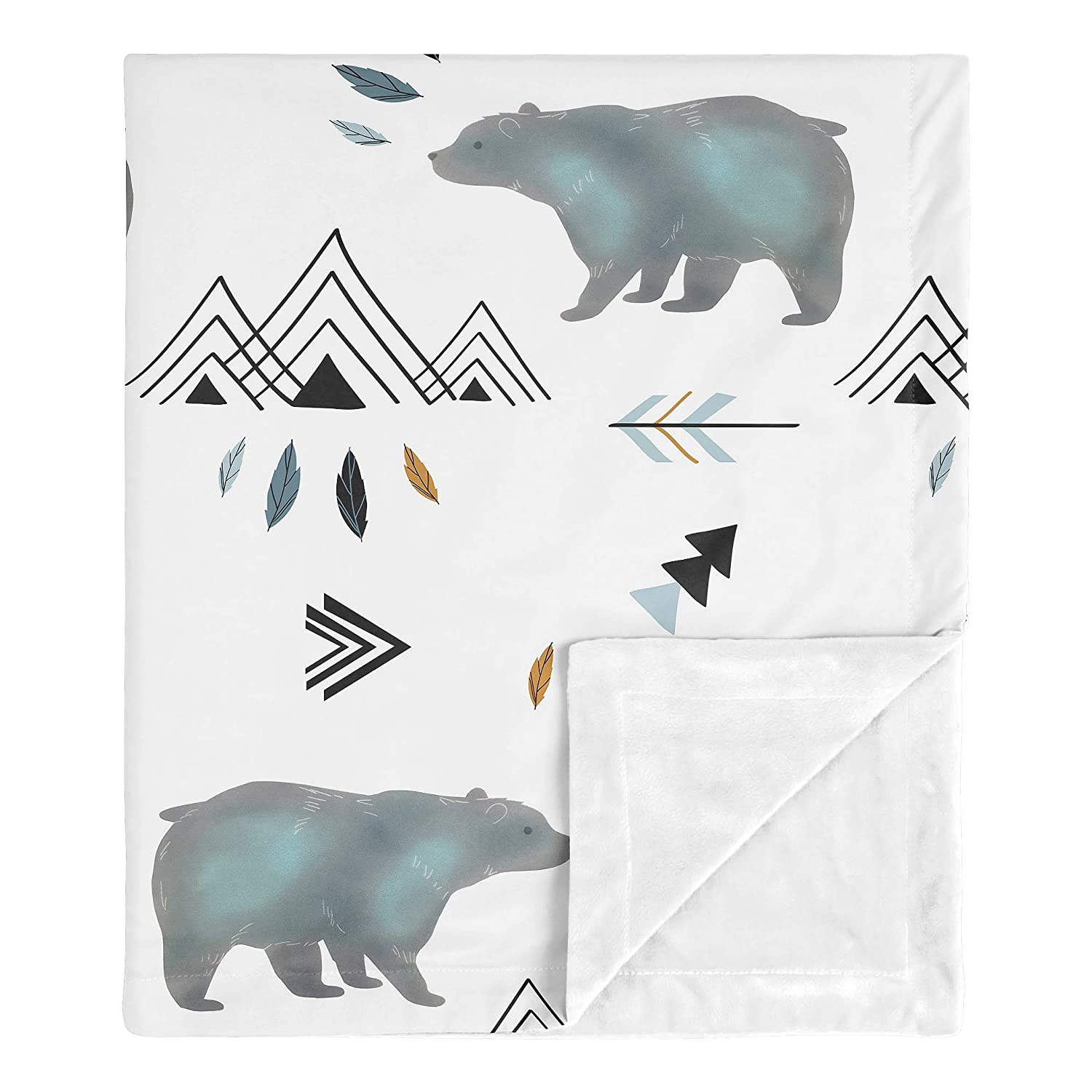 Bear Mountain Watercolor Baby Boy Receiving Security Swaddle Blanket For Newborn Or Toddler Nursery Car Seat Stroller Soft Minky – Slate Blue, Black And White