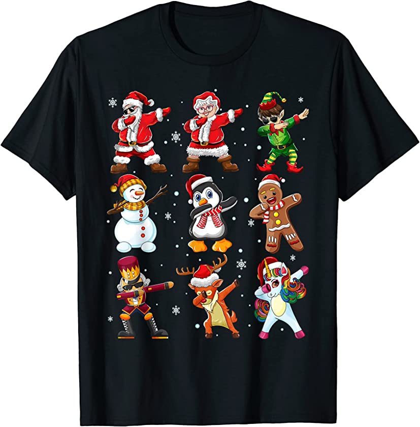 Dabbing Team Santa Mrs Claus Penguin Elf Christmas Kids Boys T-Shirt