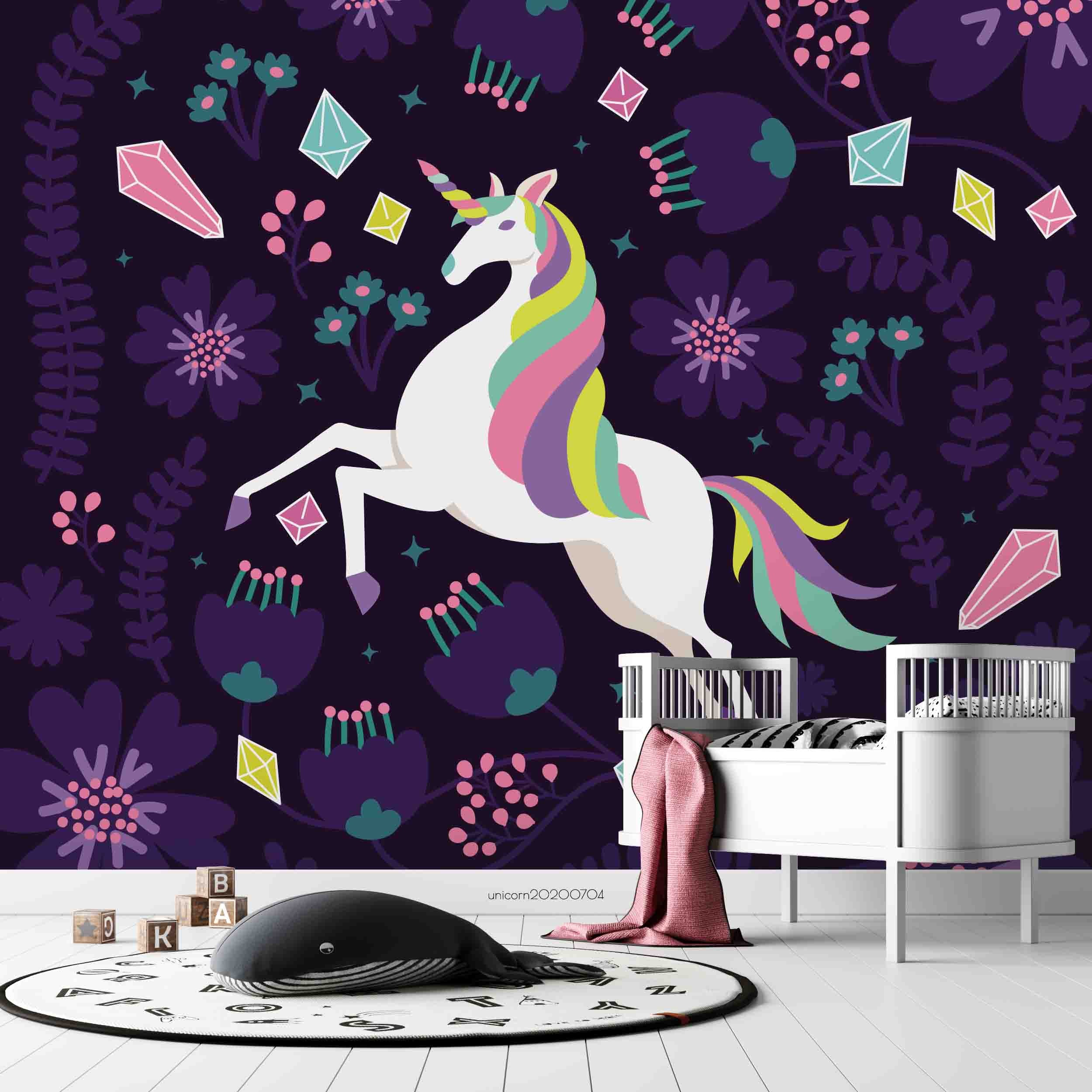 3D Cartoon Colorful Unicorn Diamond Wall Mural Wallpaper Lxl 175