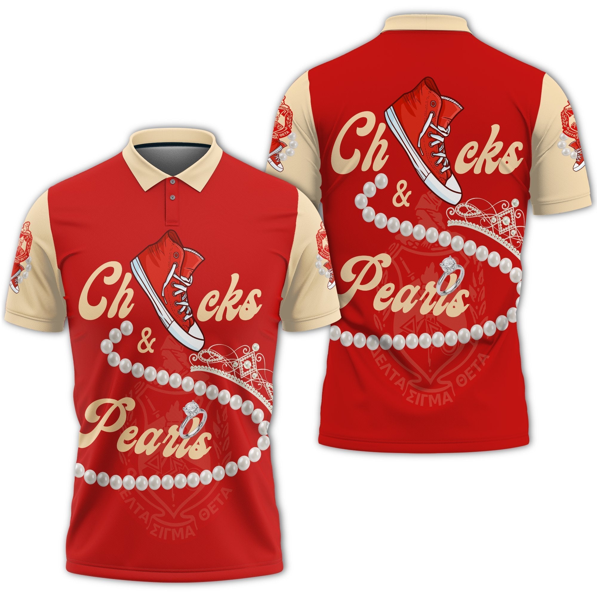 Greek Life Polo – Delta Sigma Theta Chucks And Pearls Polo Shirt K.H Pearls J09