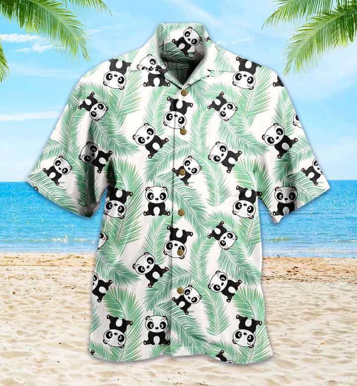 Panda Tropical Leaves Pattern 3D Hawaiian Shirt