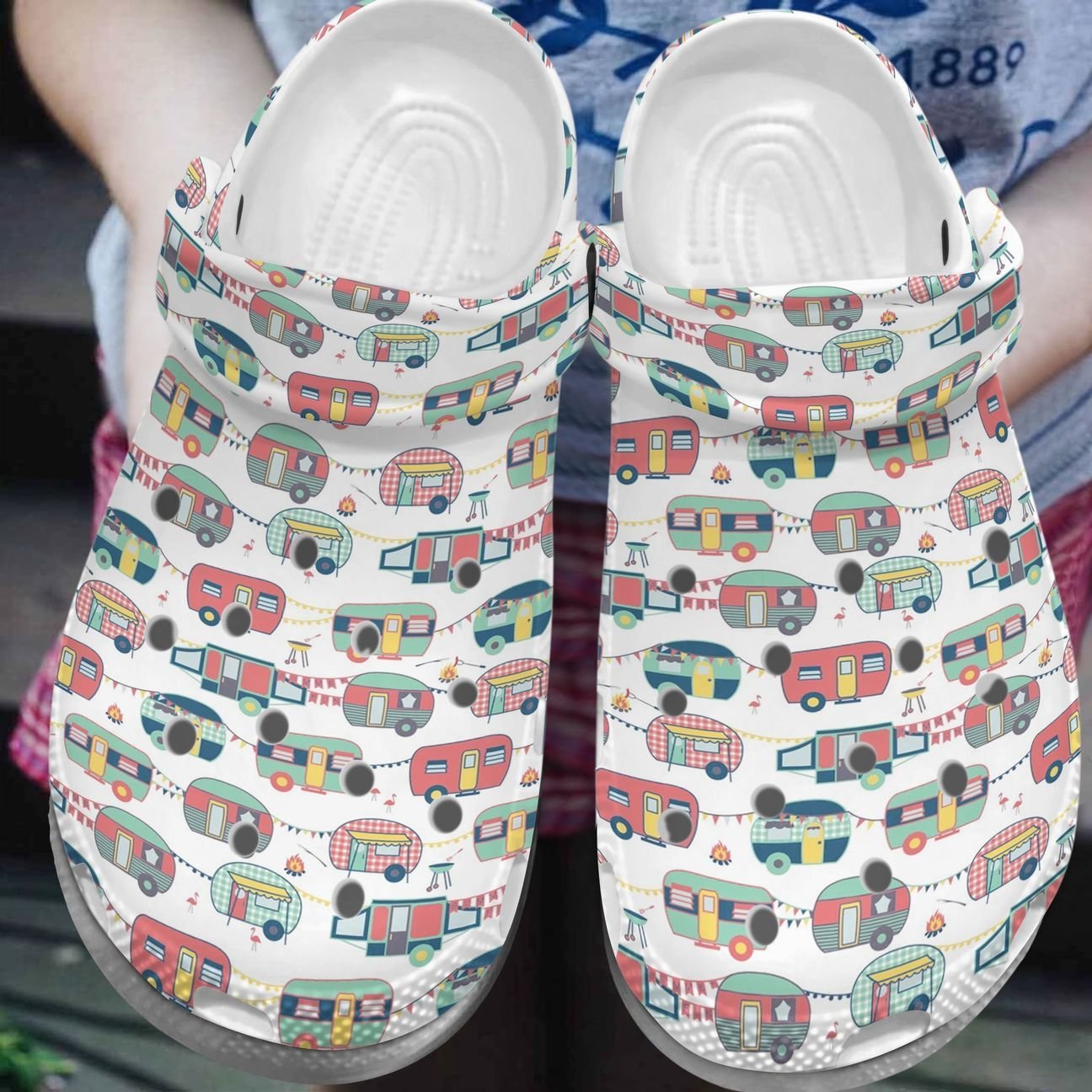 Happy Camper Pattern Personalized Clog, Custom Name, Text, Color, Number Fashion Style For Women, Men, Kid, Print 3D