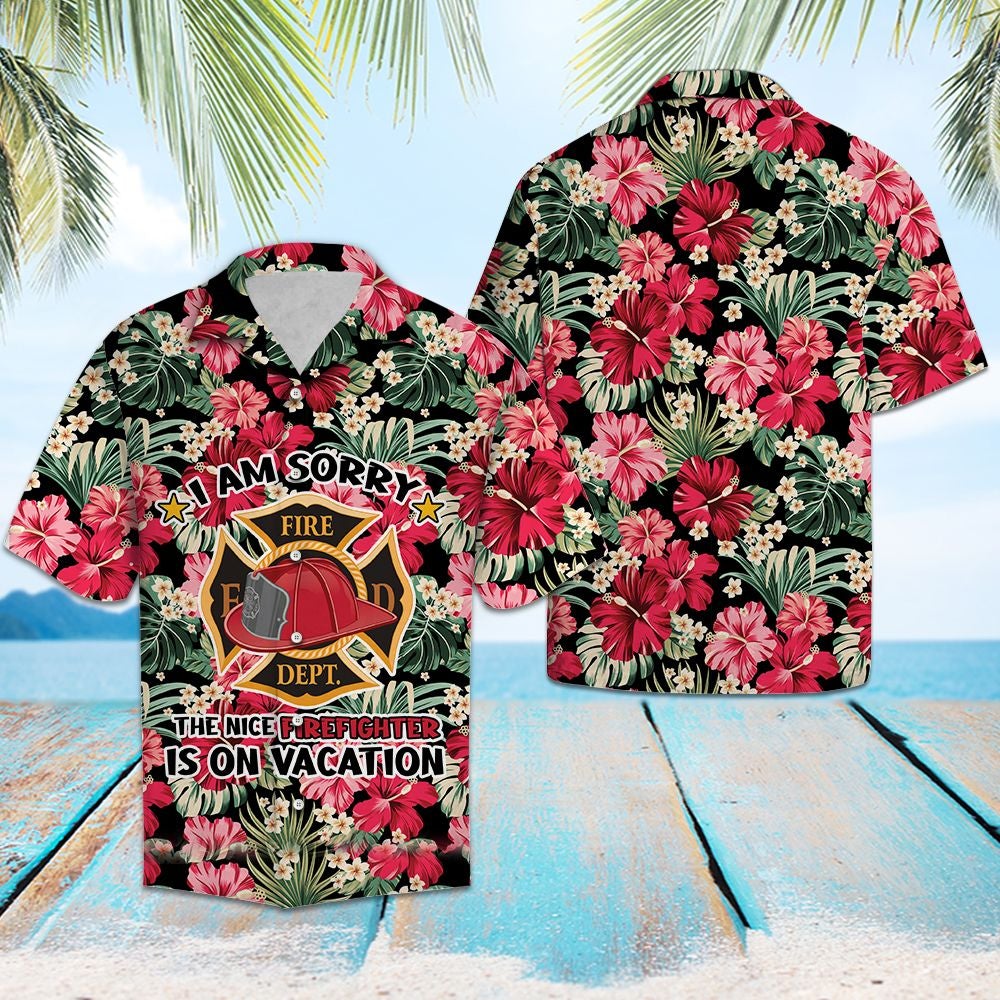 Firefighter On Vacation Hawaiian Unisex Print Aloha Short Sleeve Casual Shirt Ha105818