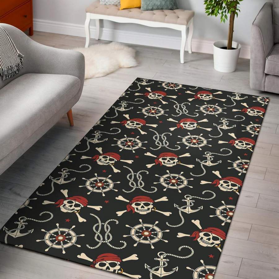 Pirate Skull Pattern Print Area Rug