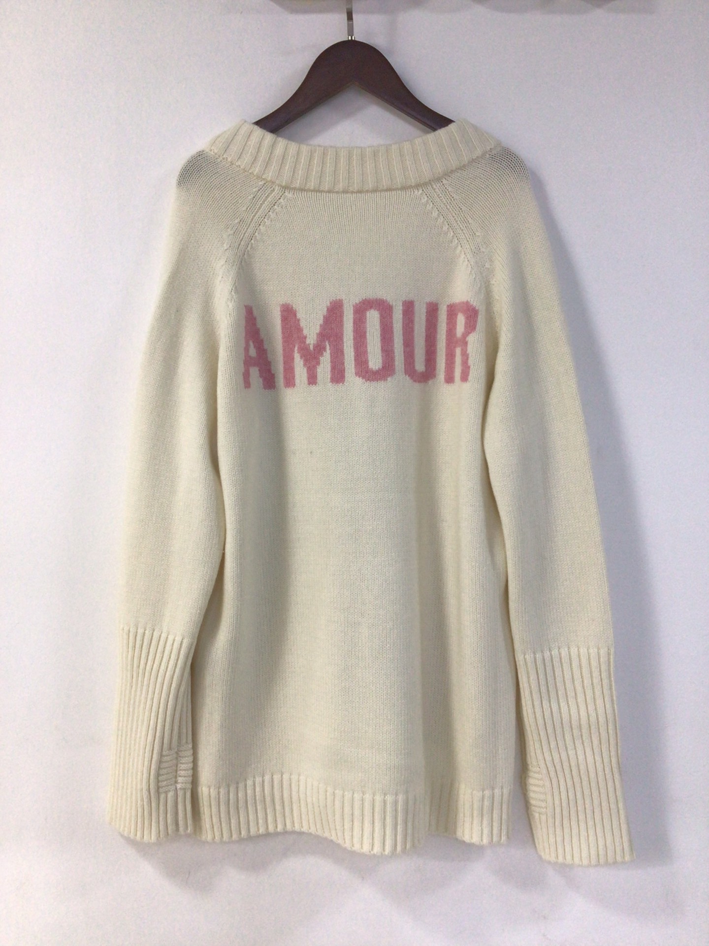 2021 Autumn New High Collar Letter Sequin Design Front Short Back Long 100% Cashmere Pullover Sweater for Women alx