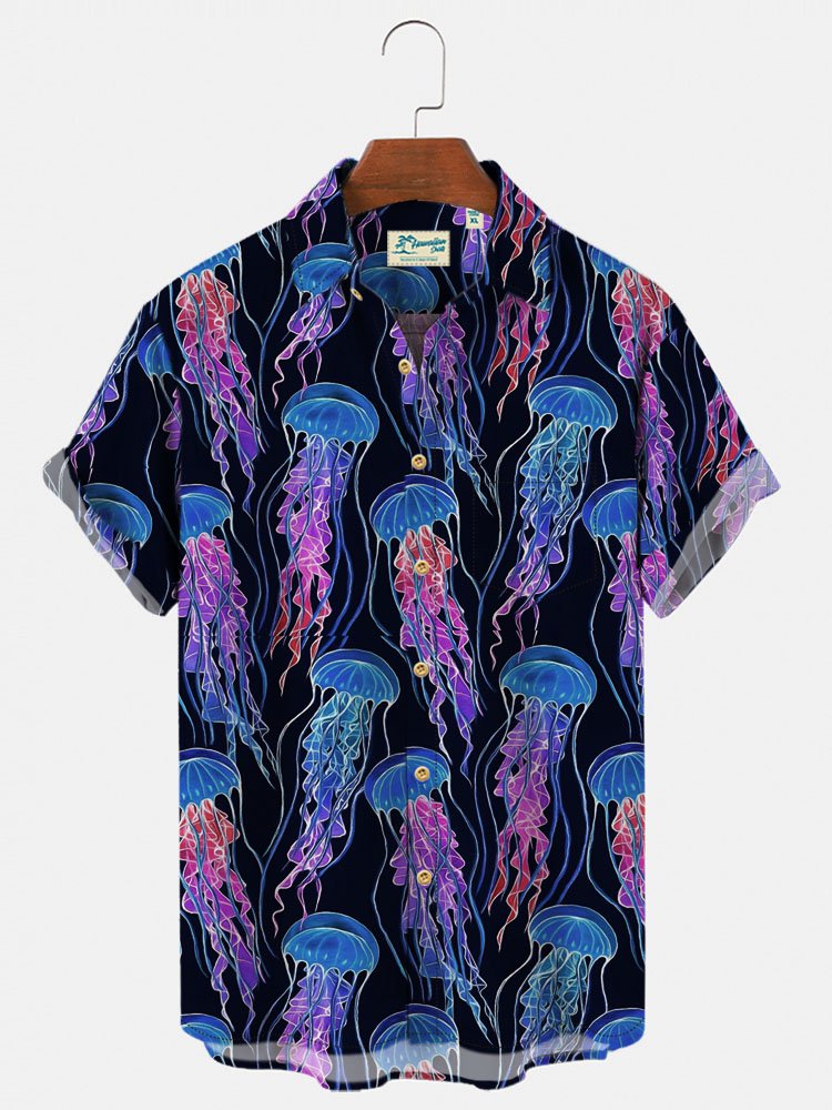 Holiday Beach Casual Hawaii Shirts Ocean Fun Jellyfish Wrinkle Free Tops Ha71368