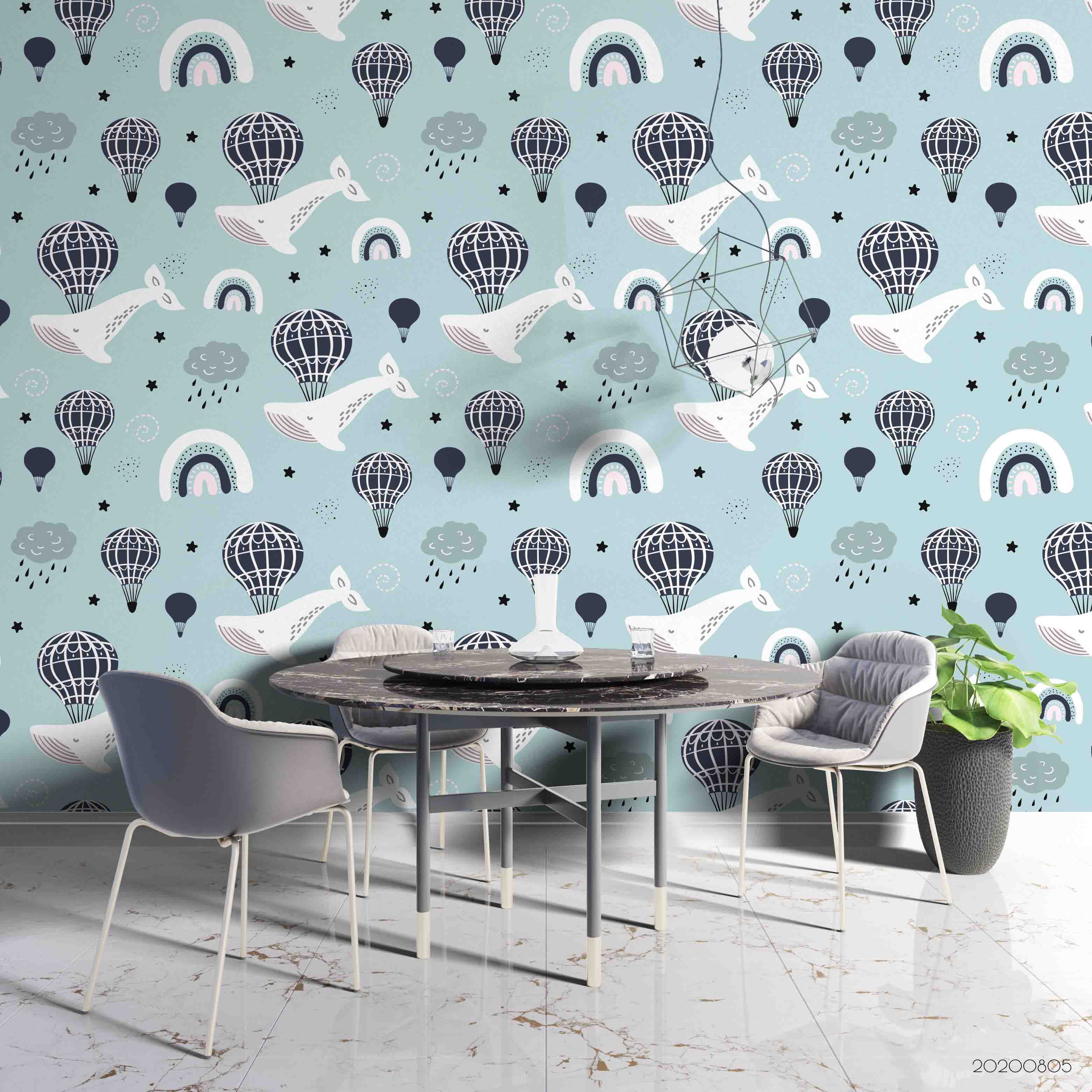 3D Cartoon Parachute Whale Blue Wall Mural Wallpaper Lxl 809