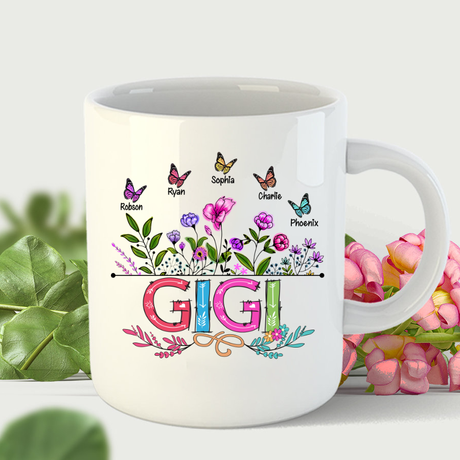 Personalized Gigi And Grandkids Butterfly Mug