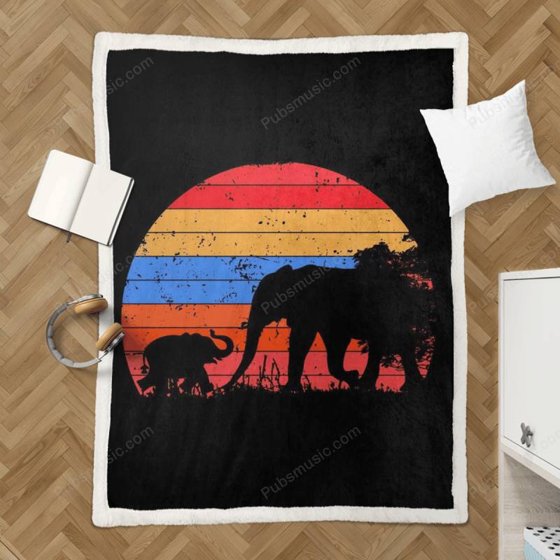 Retro elephant  – First Collection Sherpa Fleece Blanket