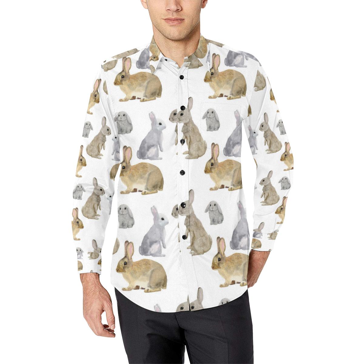 Rabbit Pattern Print Design 02 Long Sleeve Dress Shirt