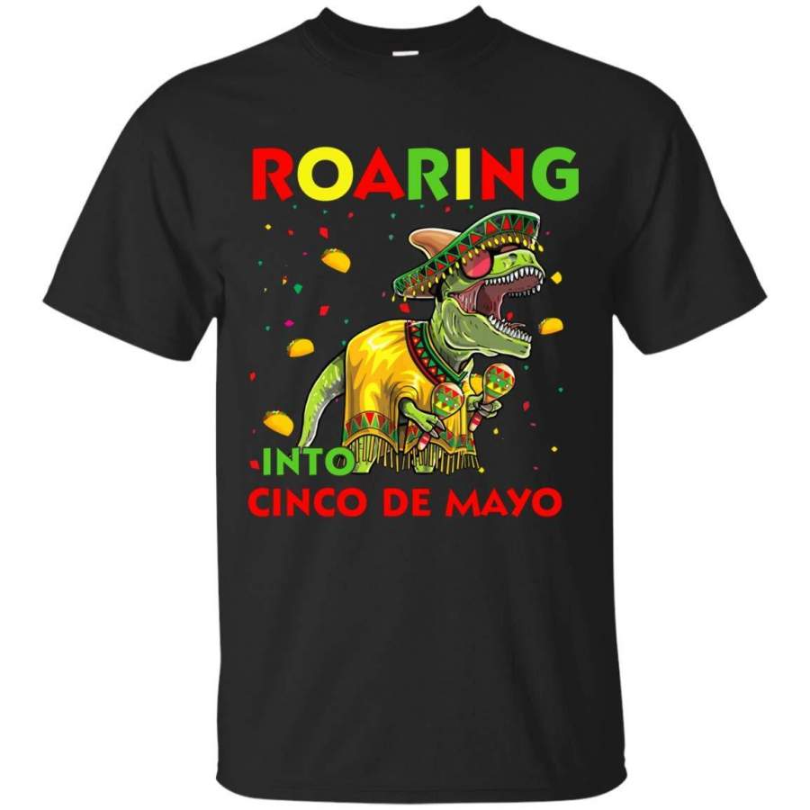 UMACVN Mexican T Rex Dinosaur Roaring Into Cinco De Mayo T Shirt for Mens Womens