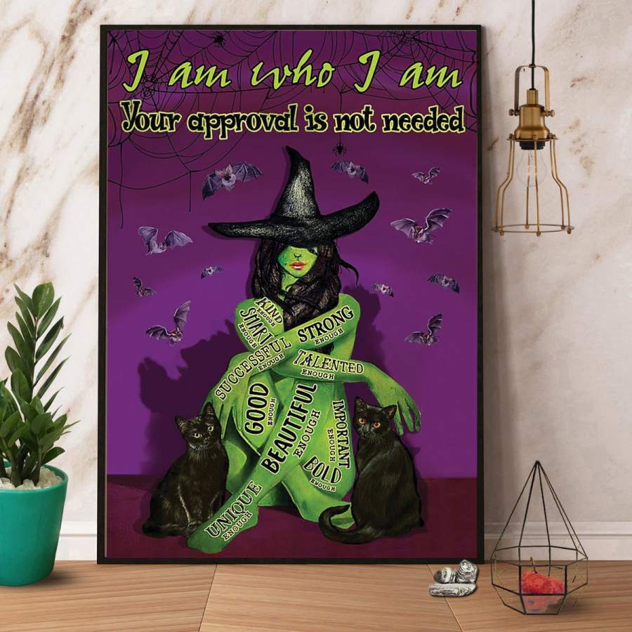 Black cat retro green witch I am who I am Halloween paper poster no frame/ wrapped canvas wall decor full size