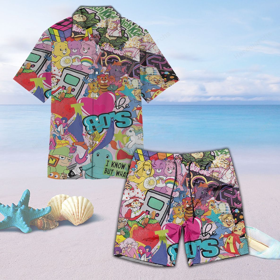 Cartoon Unisex Hawaiian Beach Short Ha109904