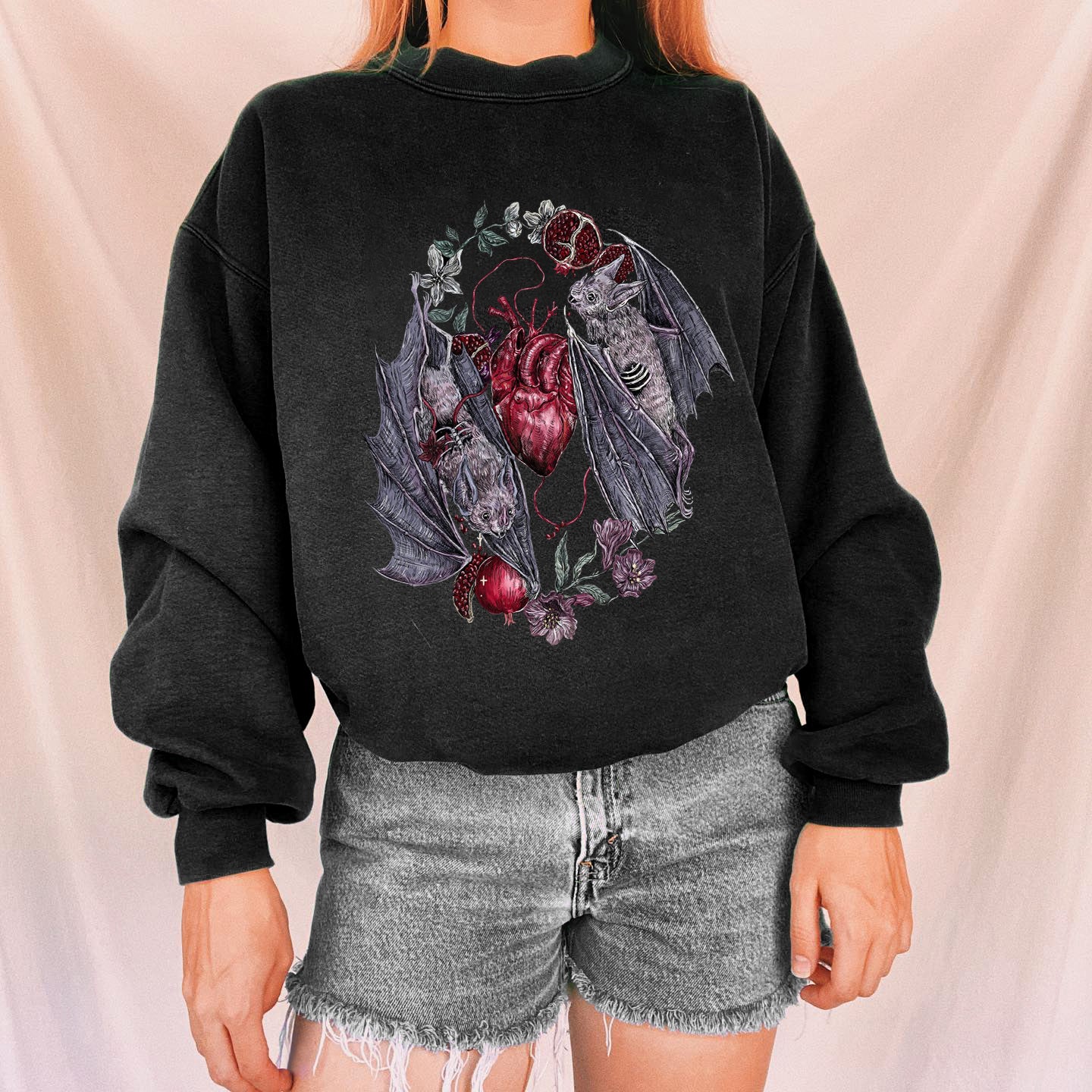 Bats And Pomegranates Printed Casual Sweatshirt