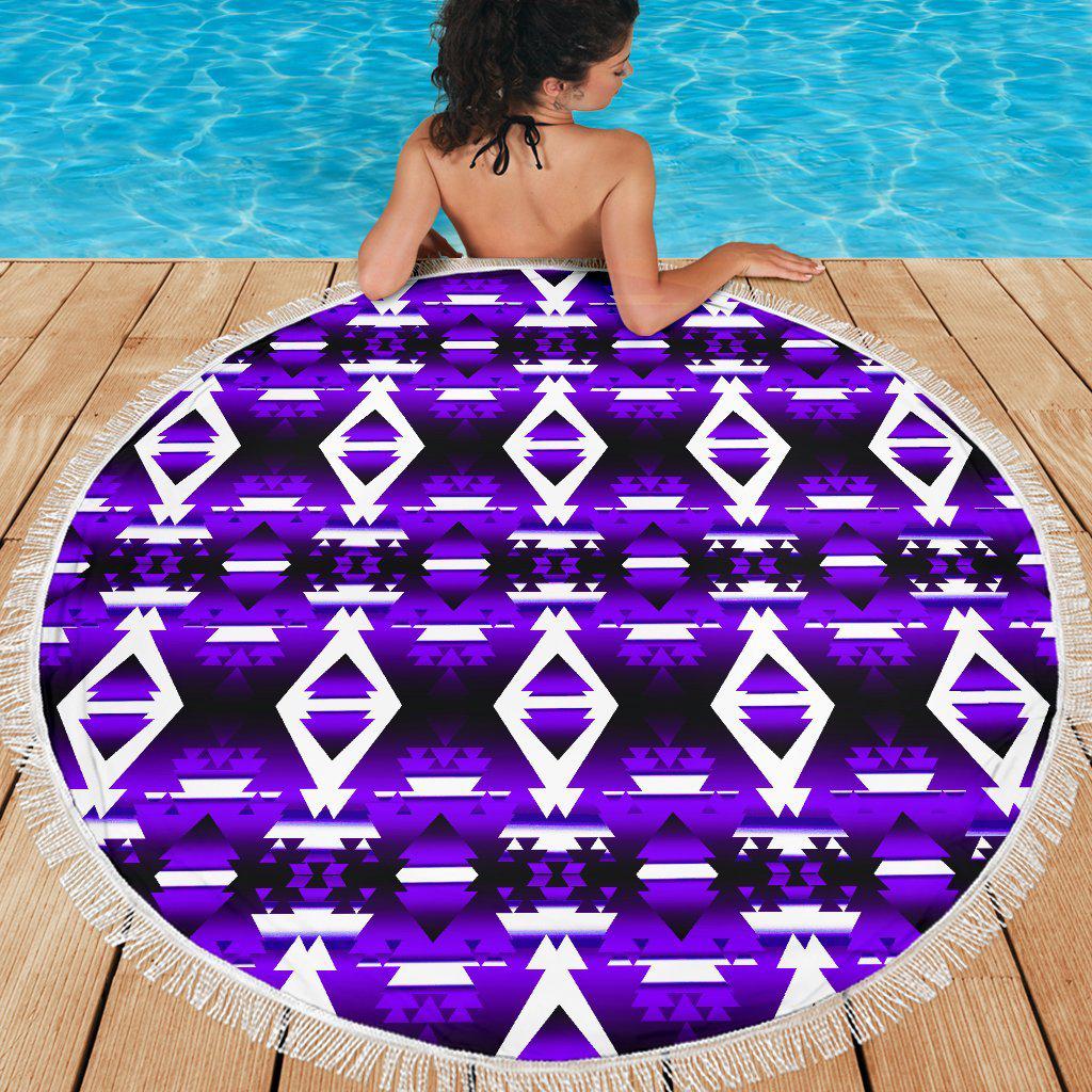 Purple Winter Camp Beach Blanket Round Beach