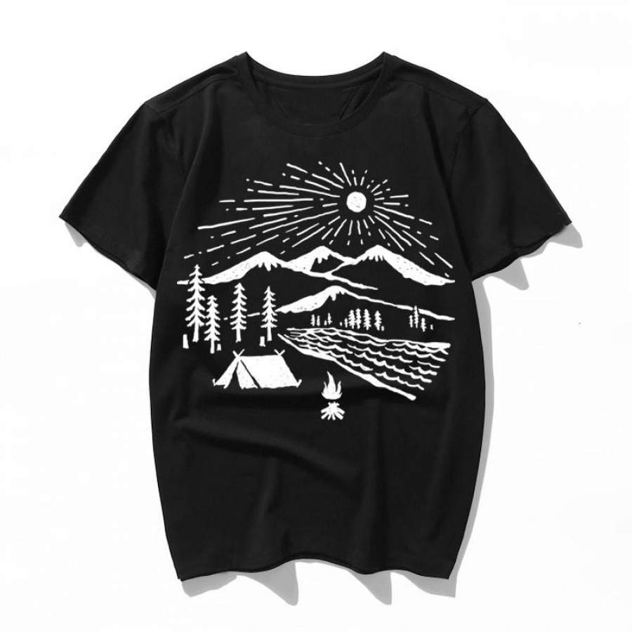 wilderness T-shirt Korean vintage black streetwear letter shirt printing series top clothes cotton stranger things female/male