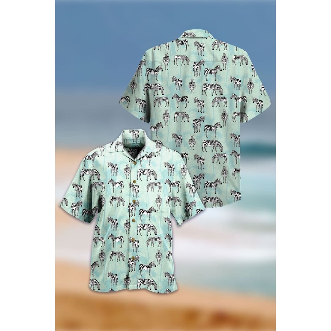 Tropical Trees Pattern Zebra Blue Hawaii Shirt Ha62316