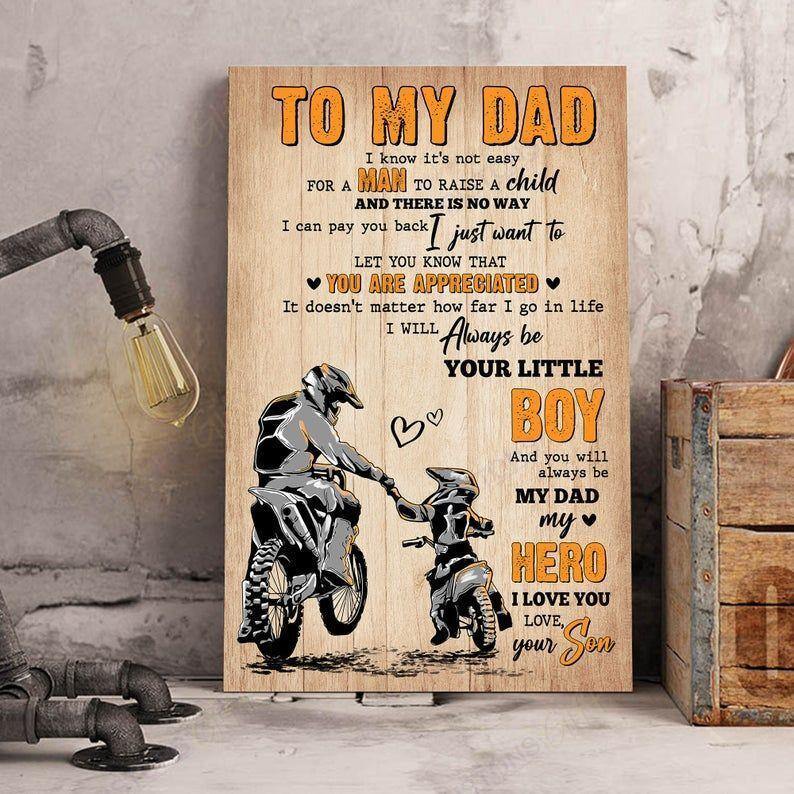 [Personalized Name] To My Dad I Know It’S Not Easy For A Man Motorbike – Best Gift Idea For Father’S Day, Home Decor, Gift For Family – Horizontal Canvas Matte Canvas Wall Artx