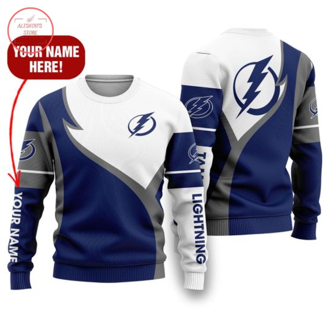 Tampa Bay Lightning Custom Name Blue Gift For Fan Ugly Wool Sweater Christmas