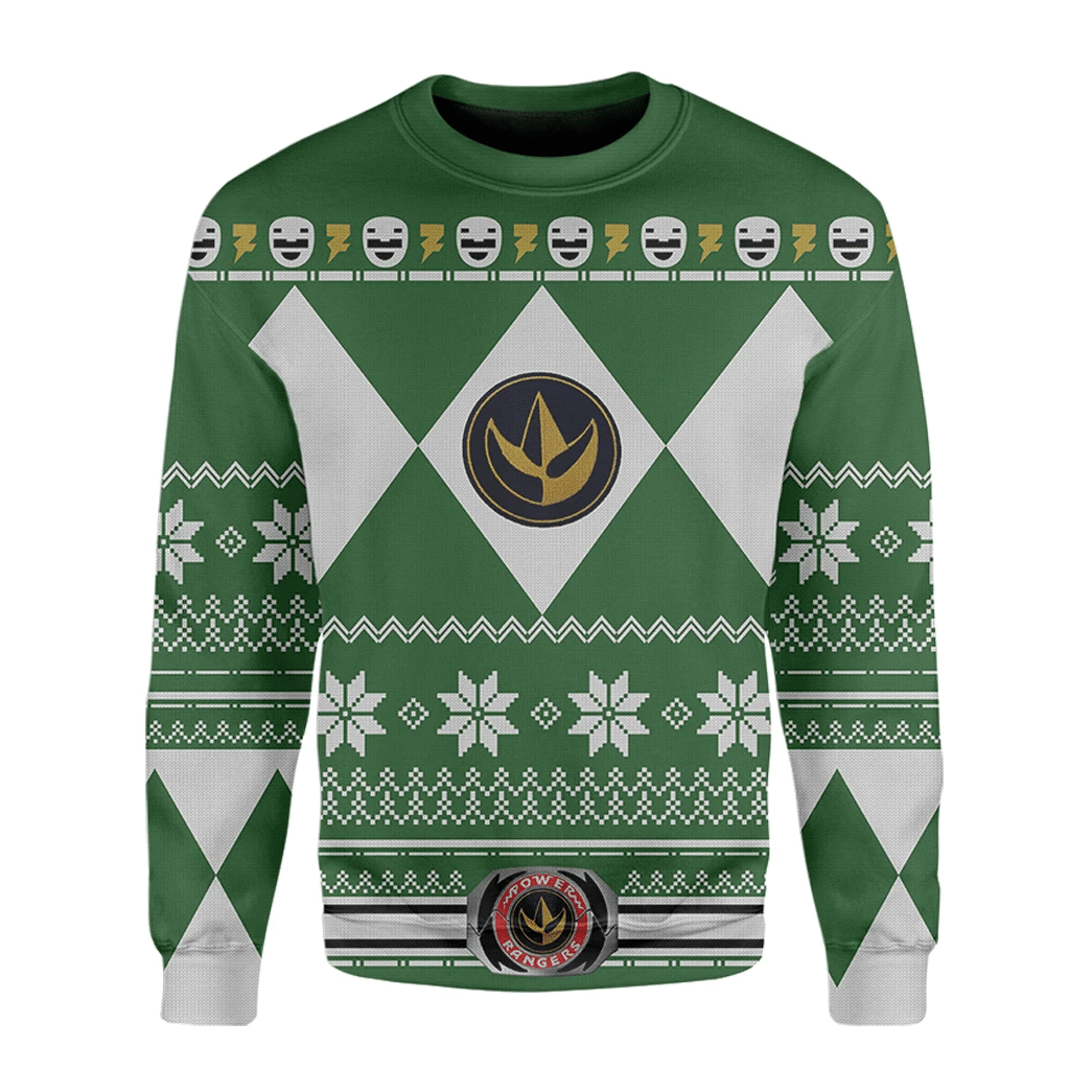 Alohazing 3D Mighty Morphin Green Power Rangers Ugly Christmas Custom Sweatshirt