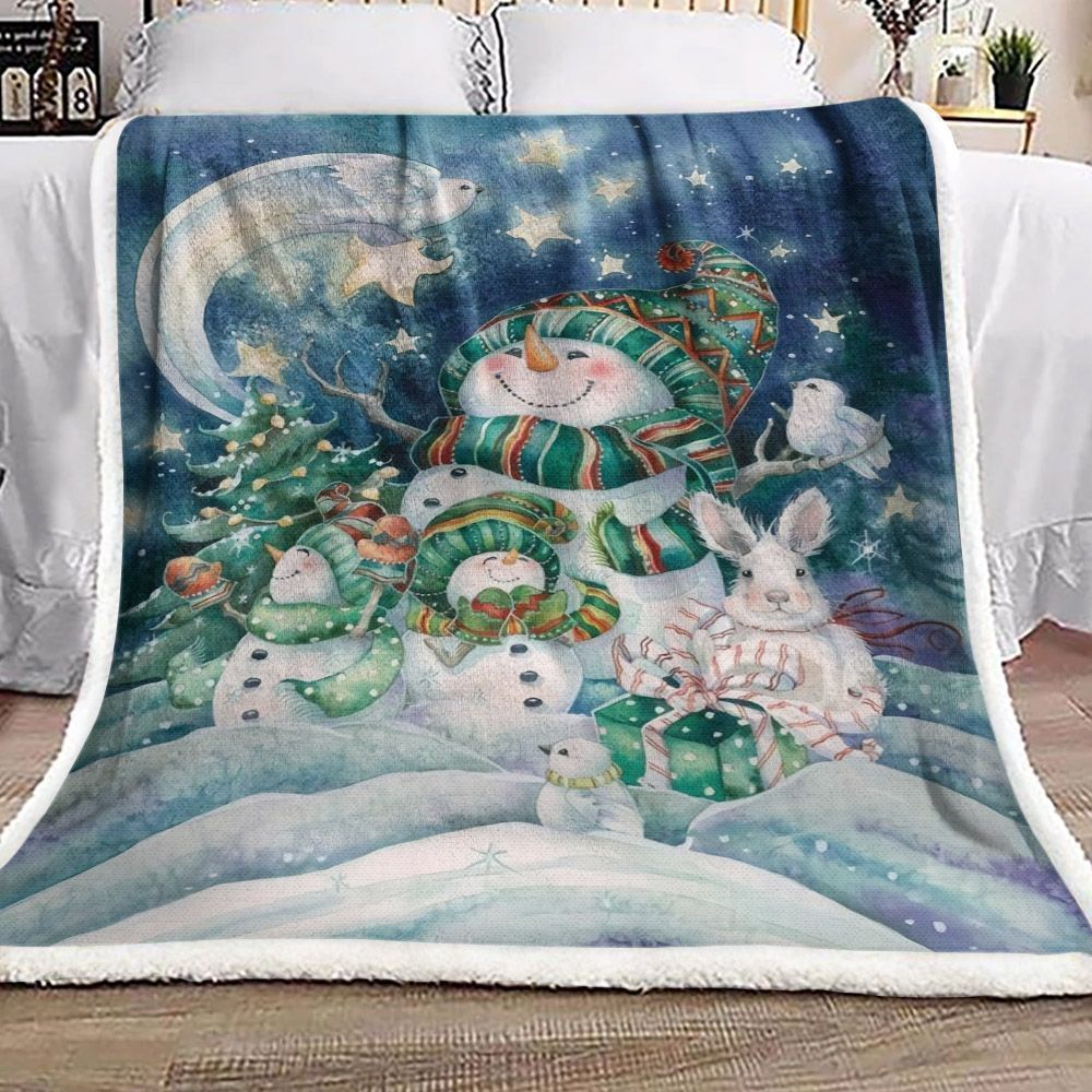 Christmas Snowman Bird And Rabbit Sherpa Fleece Blanket RRSB