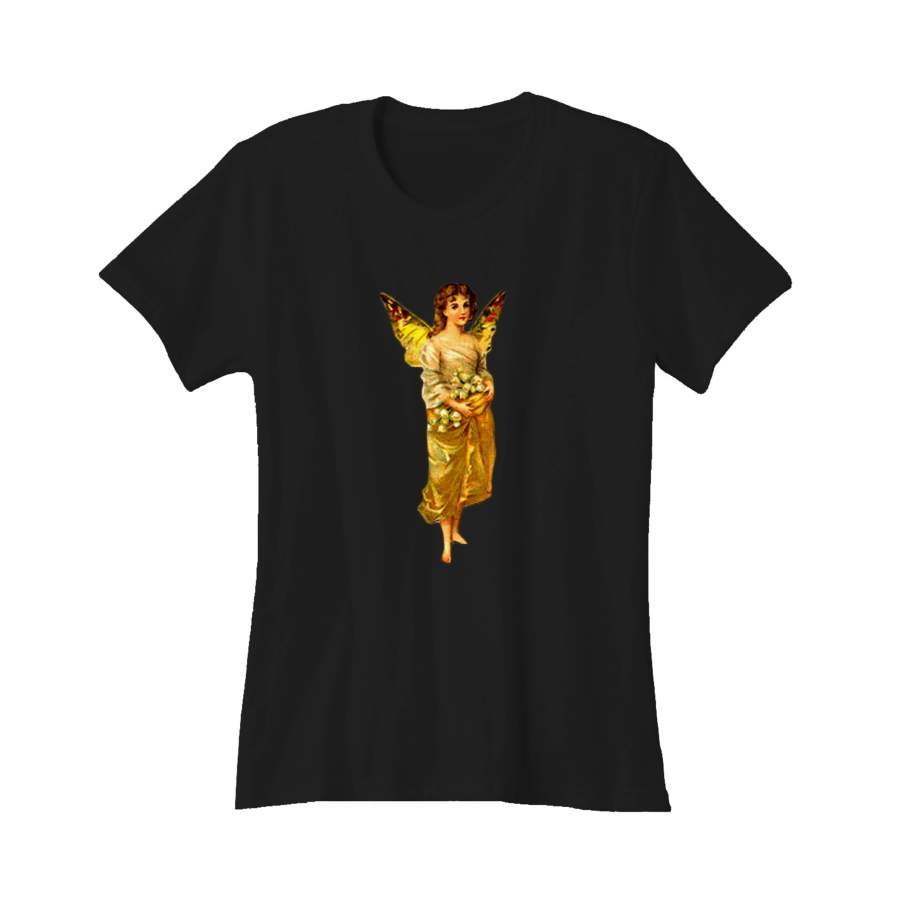 Golden Fairy Vintage Illustration Child Image Wings Women’s T-Shirt