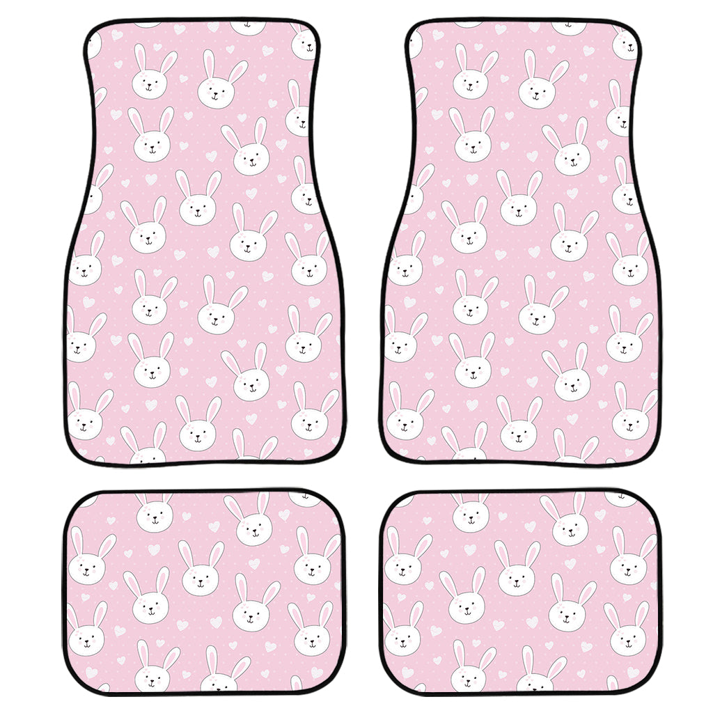 Pink Rabbit Pattern Print Front And Back Car Floor Mats