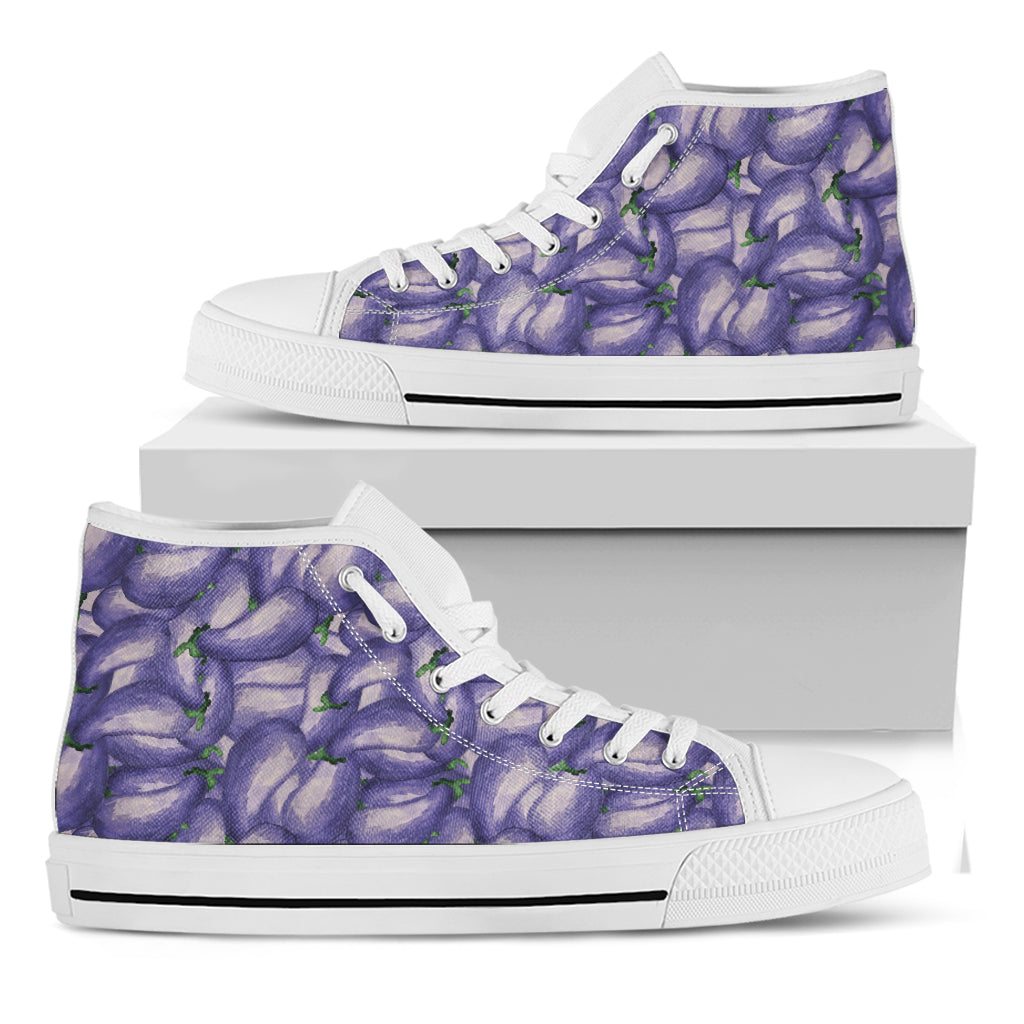 Watercolor Eggplant Print White High Top Shoes