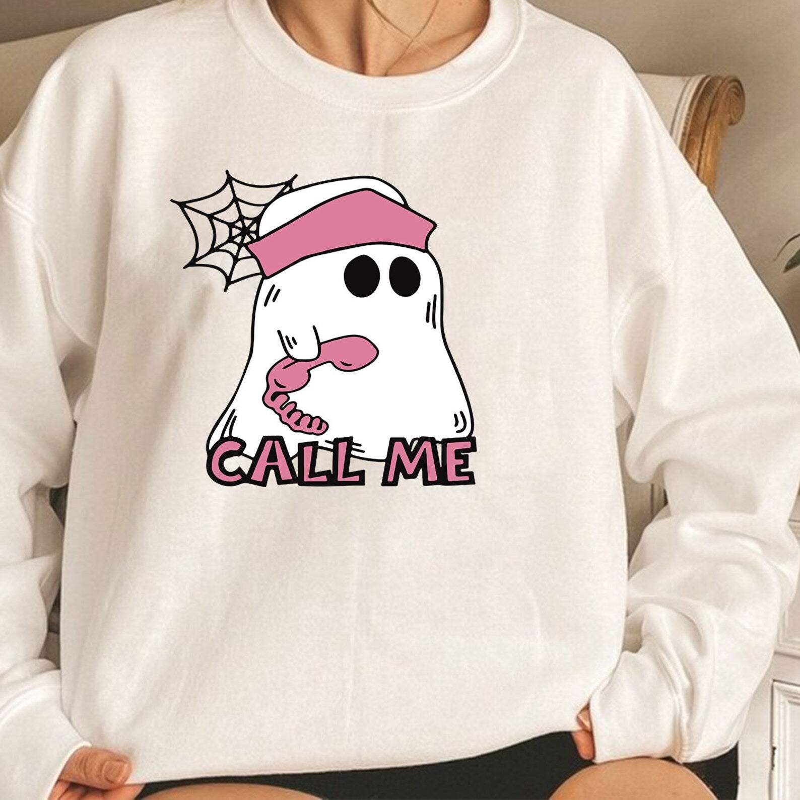 Cute Ghost Sweatshirt Halloween 2D Crewneck Sweatshirt All Over Print Sweatshirt For Women Men Sws3805