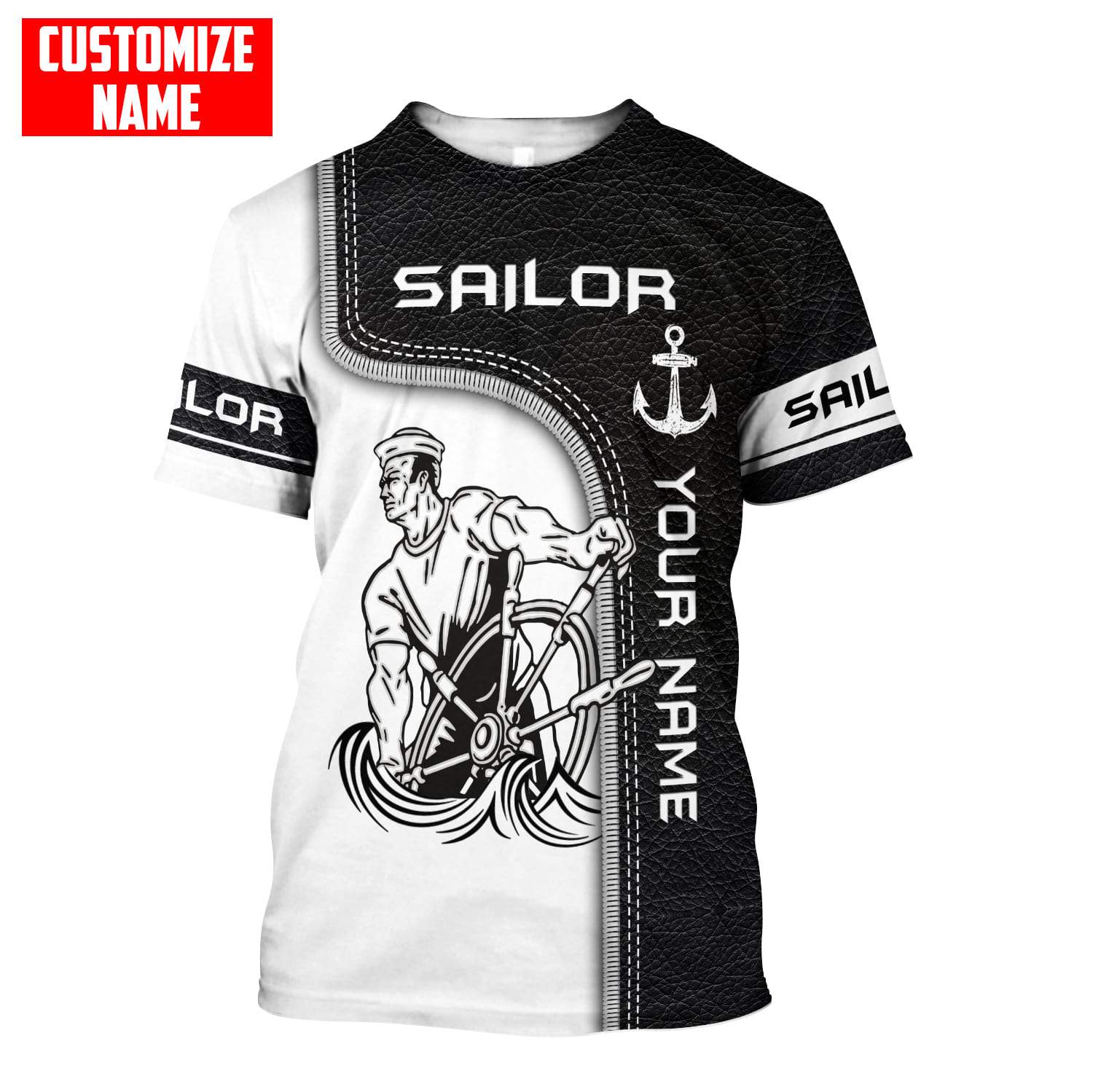 Sailor Hold The Helm Black White Custom Name Combo Board Short Tshirt For Men