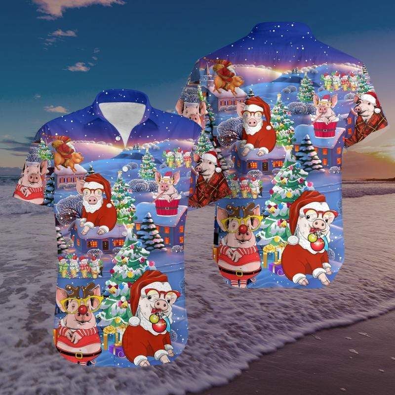 Get Here Hawaii Aloha Shirts Amazing Pigs Christmas Ha72957