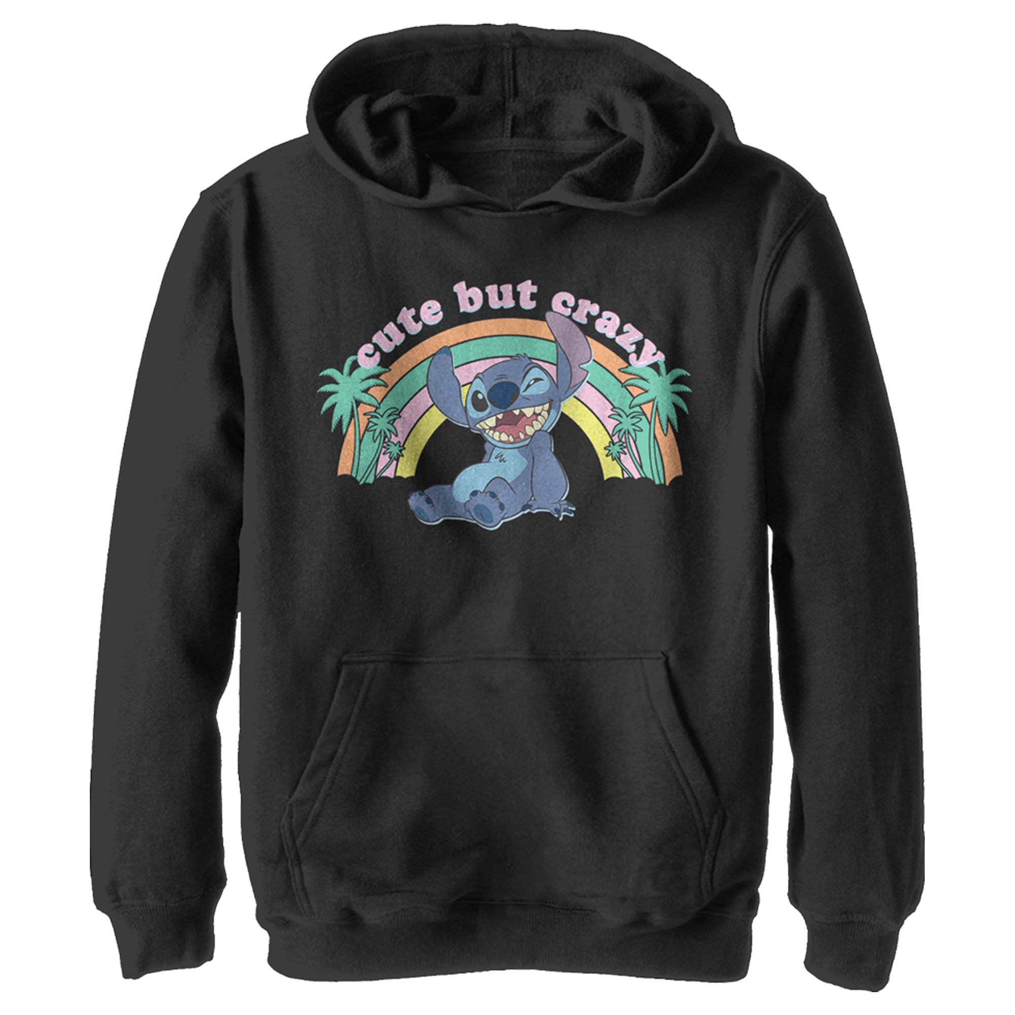 Boy’S Lilo & Stitch Rainbow Cute But Crazy Palm Tree Pull Over Hoodie