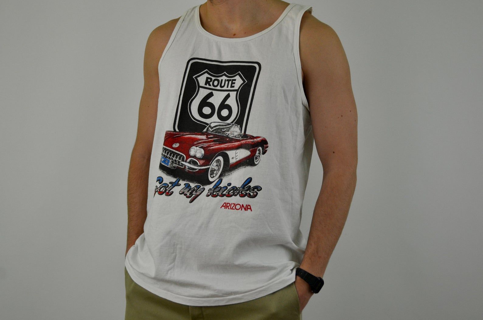 90S Vintage Route 66 Shirt Vtg Sports Car Rock And Roll Tank Top Elvis Presleyarizonalewishollyrockabillyrolling Stones