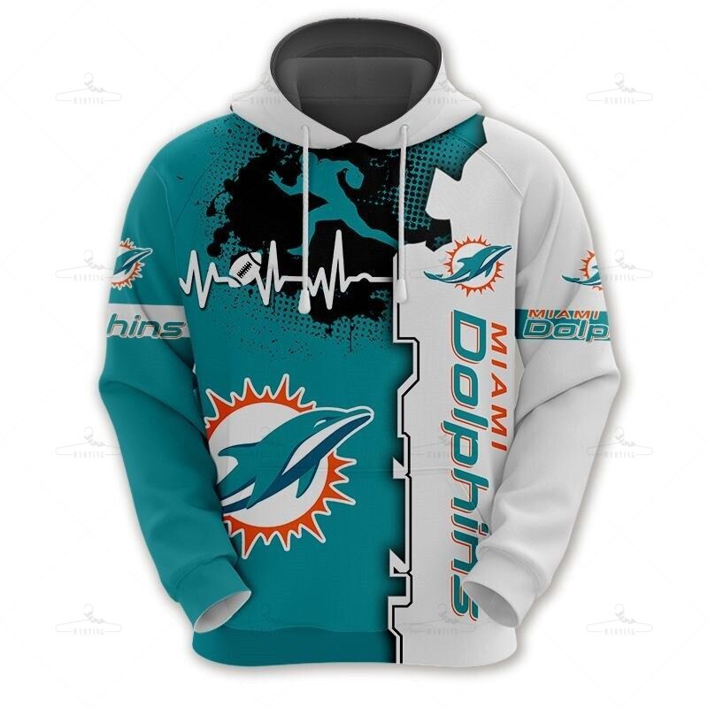 Miami Dolphins Hoodie Graphic Heart Ecg Line