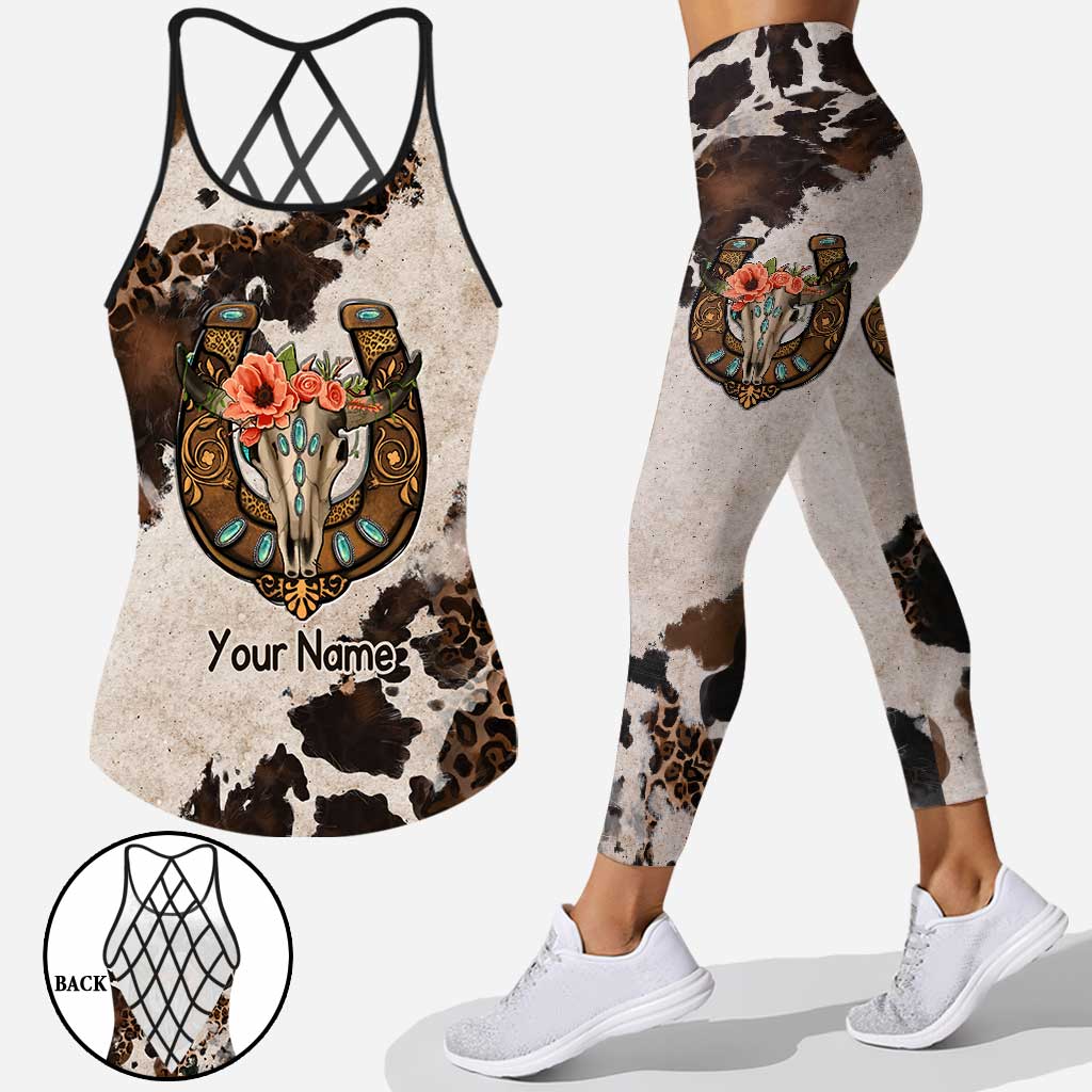 Cowhide And Leopard Country Girl – Personalized Cross Tank Top And Leggings