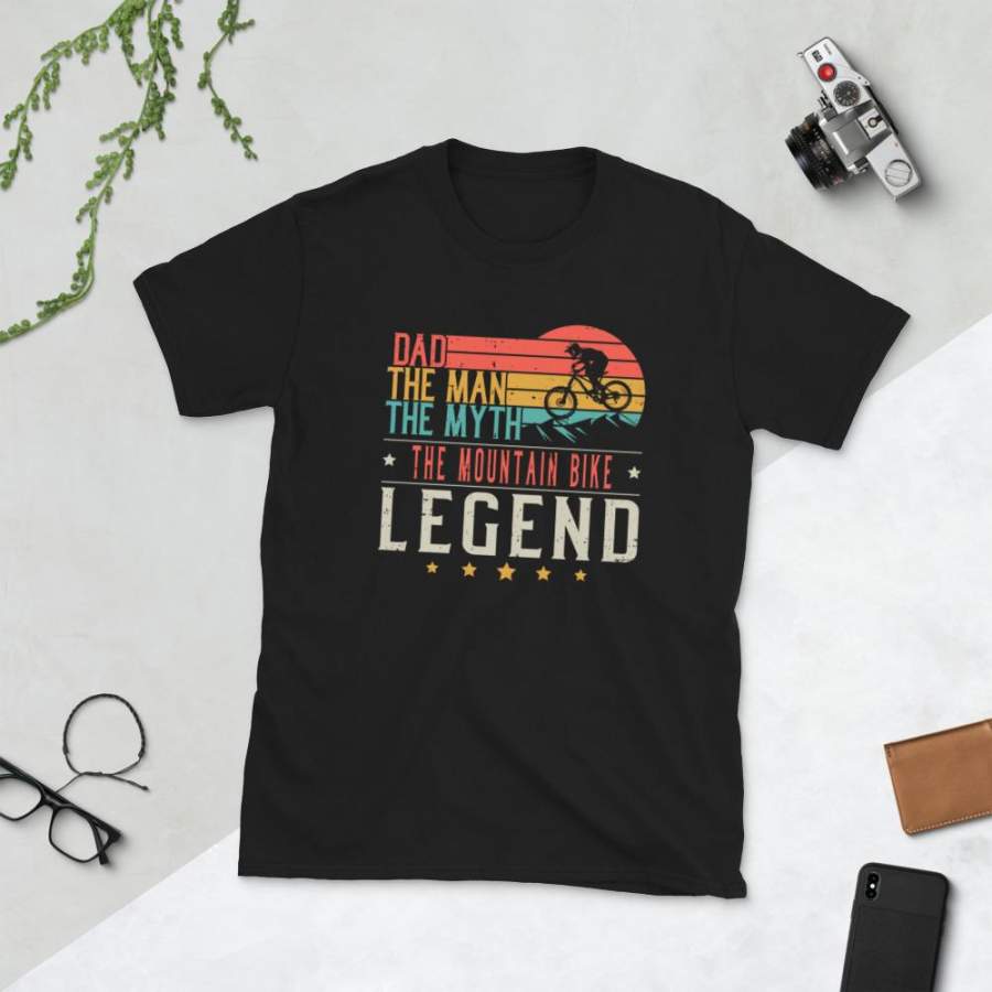 Dad The Man The Myth The Mountain Bike Legend T-Shirt For Men Vintage Mountain Bike Lover Rider Shirt Father’s Day Gift S-3XL Unisex Tee