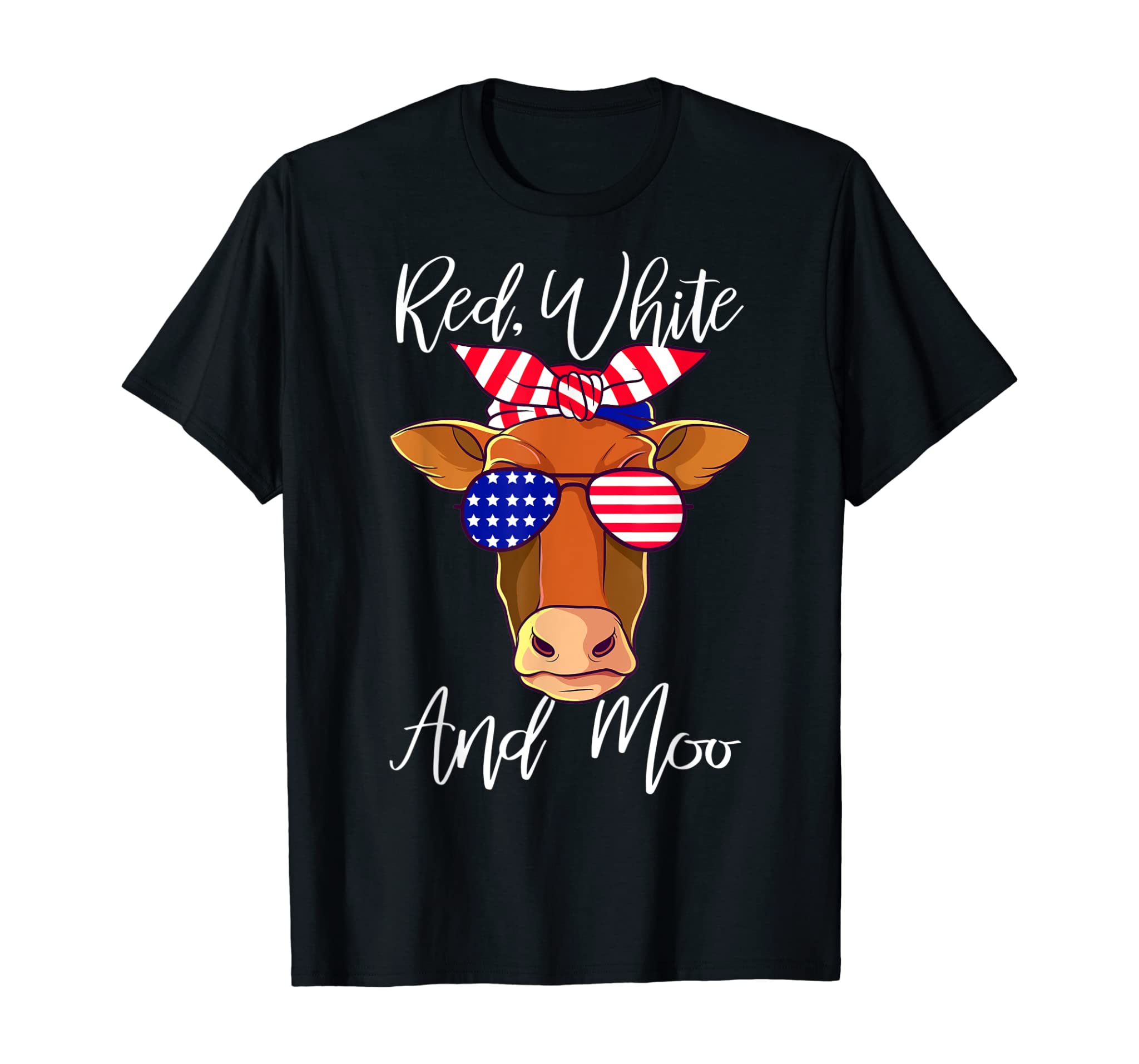 Red White and Moo Patriotic Cow USA Flag 4th of July T-Shirt