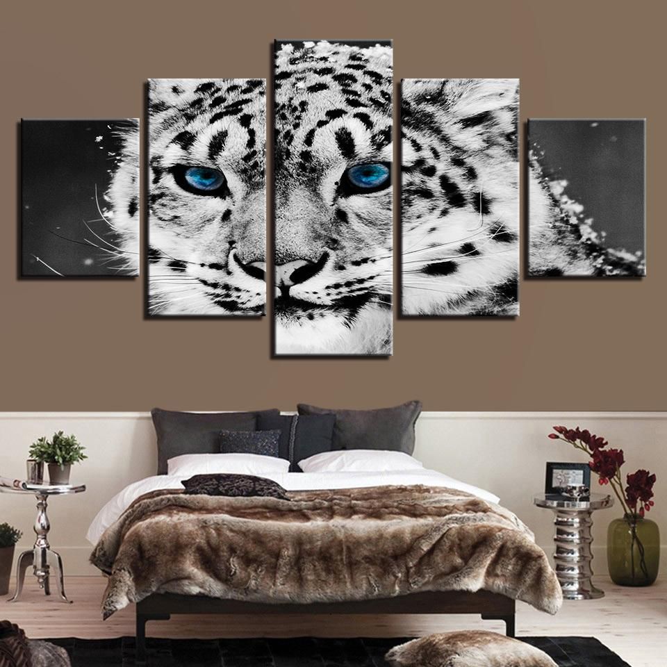 White Tiger Modern Animal 5 Panel Canvas Art Wall Decor