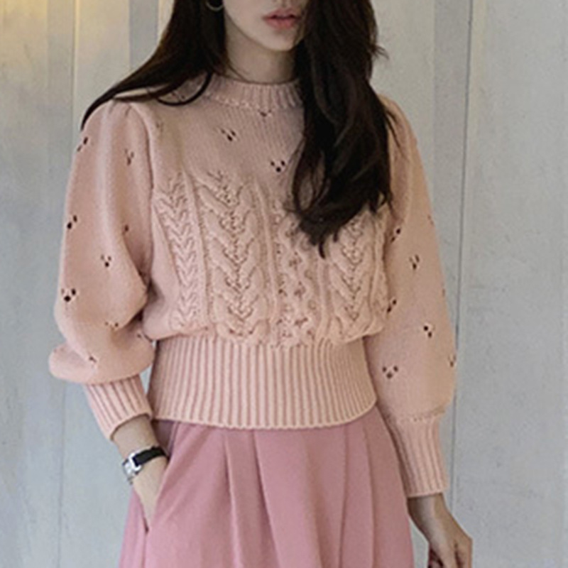 Autumn / Winter Korean Fashion Crew Neck Jacquard Pattern Hollow Pullover Sweater And Knitwear Sueter Mujer En* alx