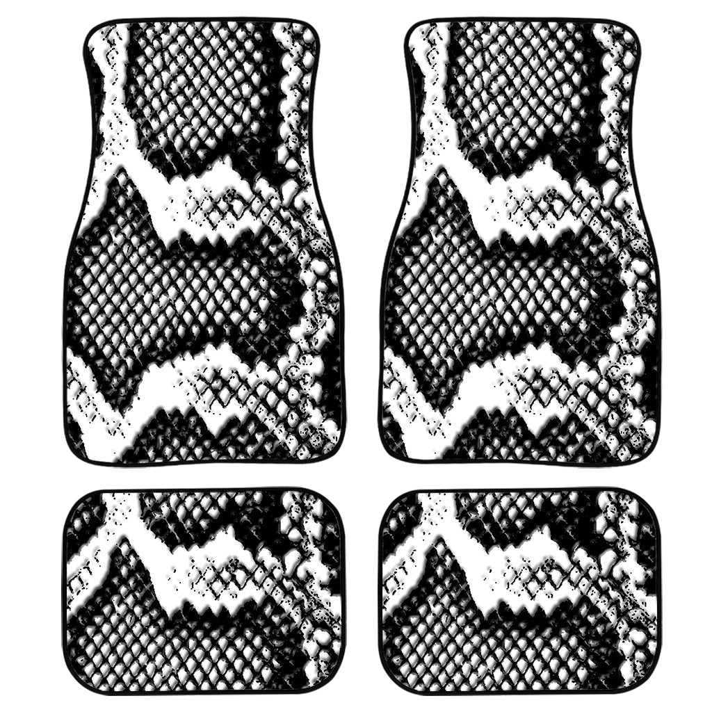 Black And White Snakeskin Print Front And Back Car Floor Mats, Front Car Mat