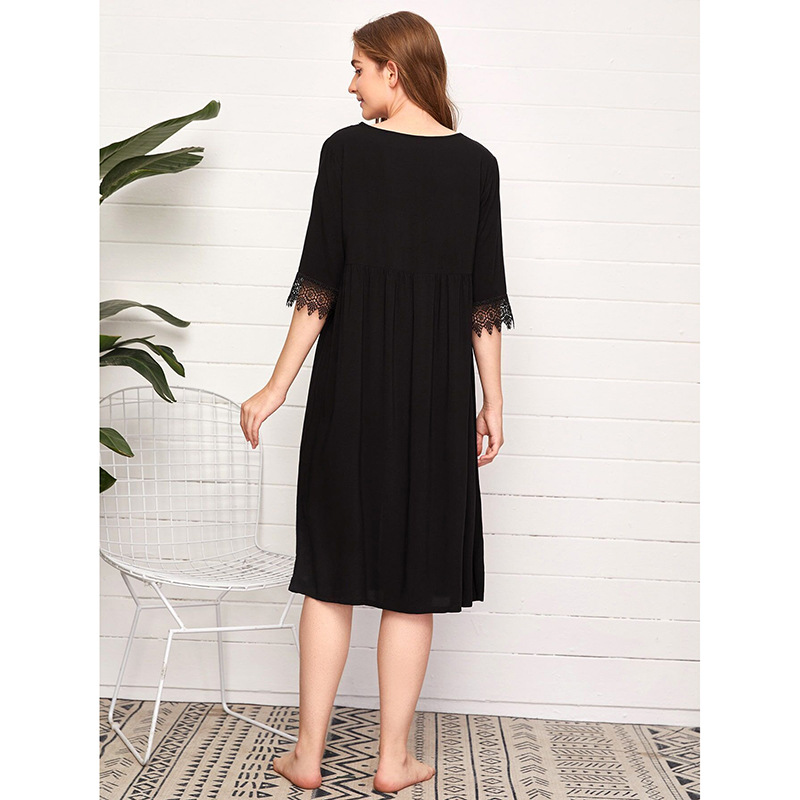 Summer Cotton Nightdress Women Court Style Lace Trim Loose Long Dresses Nightgown Sleepwear Sexy Female V Neck Casual Dress alx