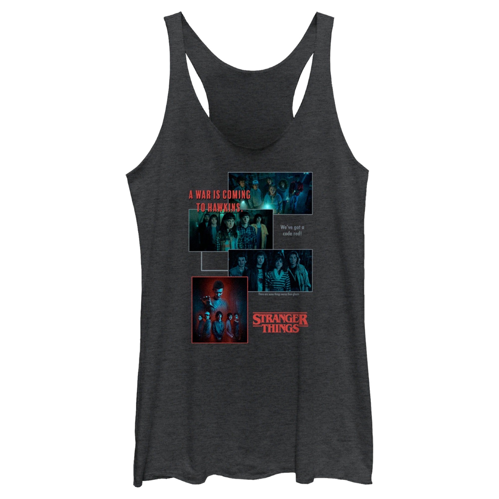 Women’S Stranger Things Scenes Collage War Is Coming To Hawkins Racerback Tank Top