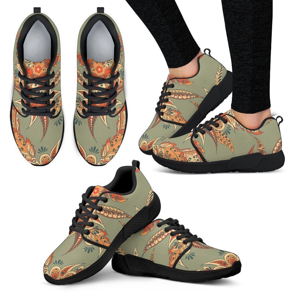 Vintage Orange Bohemian Floral Print Women’S Athletic Shoes