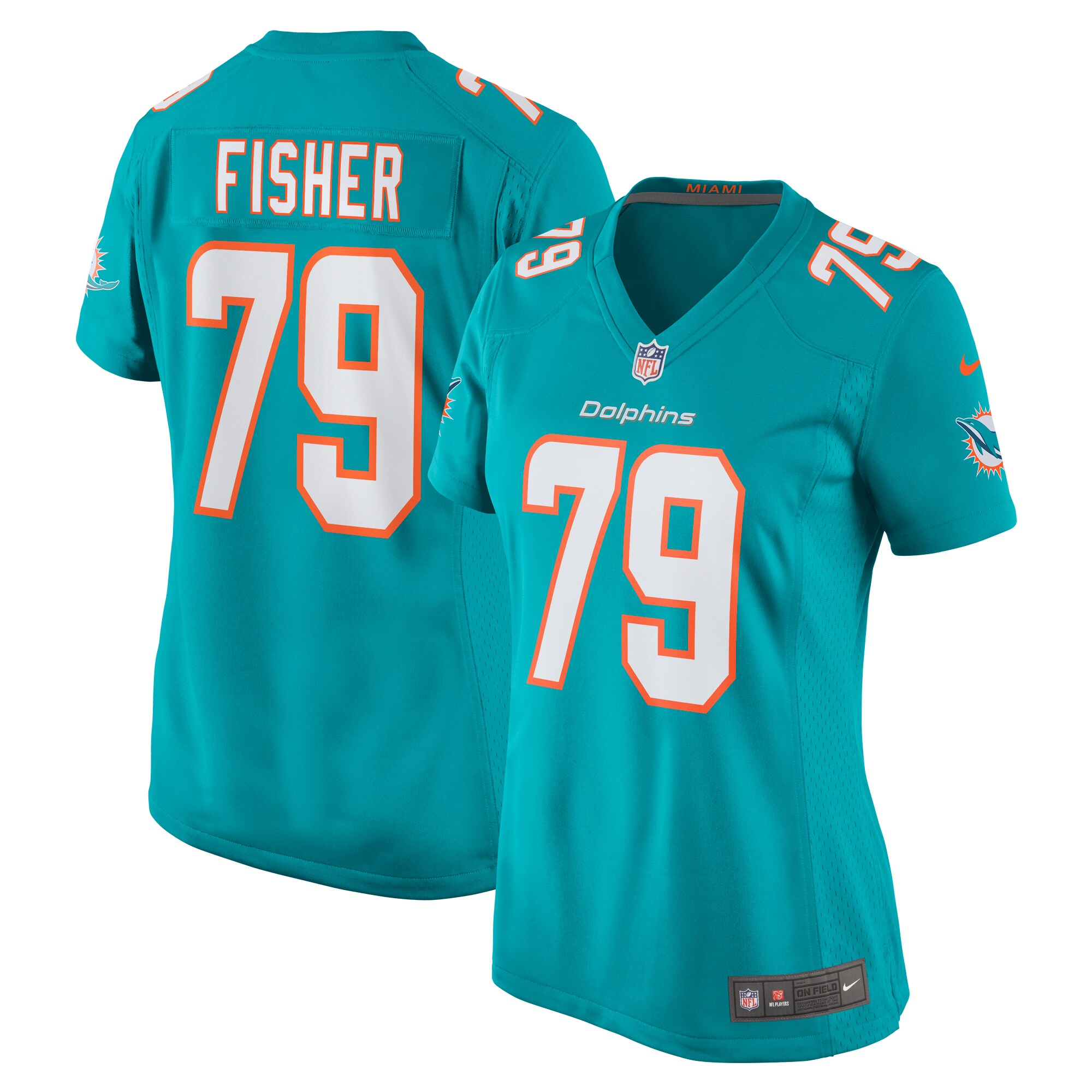 Eric Fisher Miami Dolphins Women's Home Game Player Jersey – Aqua