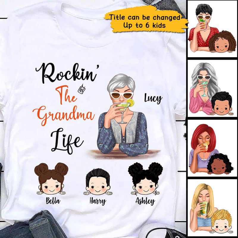 Rockin‘ The Mom Grandma Life Peeking Kids Cocktail Girl Personalized Shirt