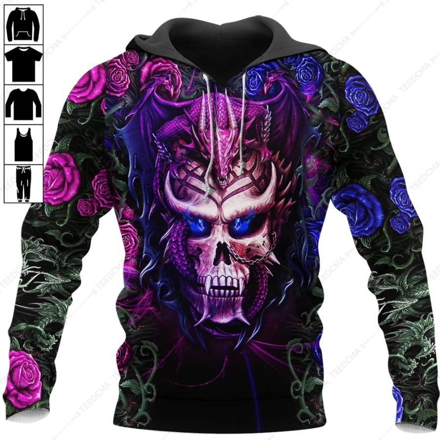 Dragon Skull Flower Style 3D All Over Printed Apparel