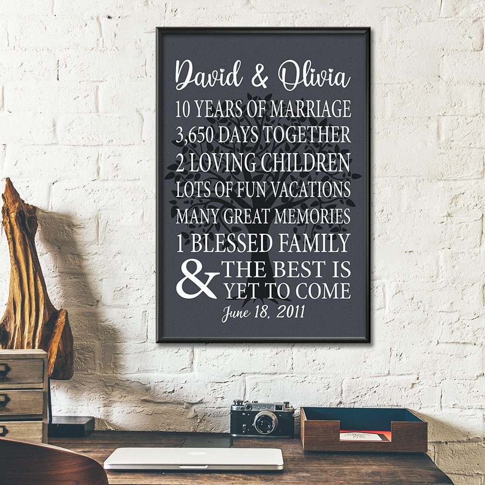 Personalized 10Th Wedding Anniversary Gifts Poster For Couple Parents 